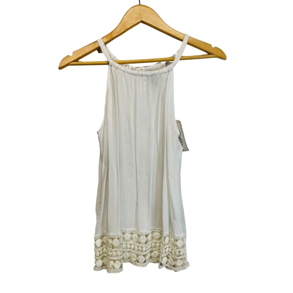Nicole Miller Women's White Tank Blouse Sleeveless Crochet Detail XS
